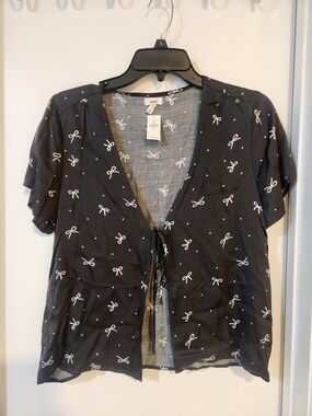 aerie Black Bow Print Short Sleeve Pajama Top